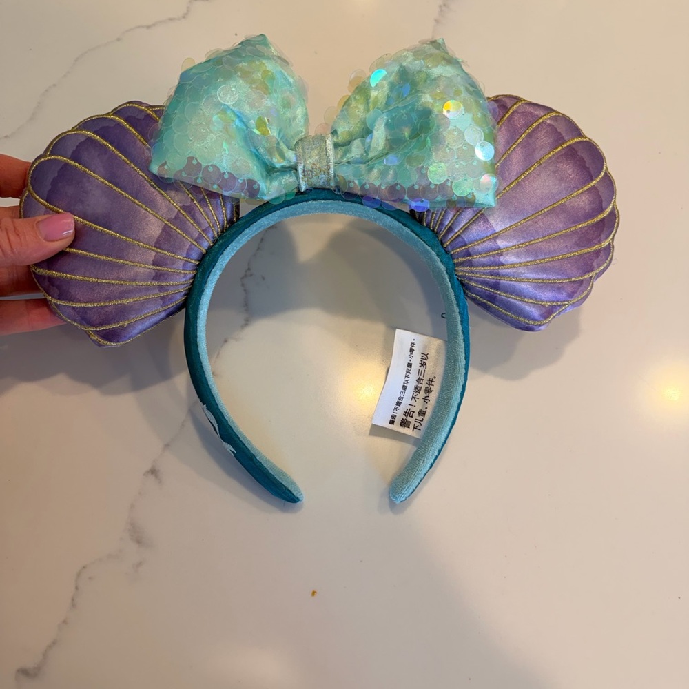 Disney Little Mermaid Purple Shell & Aqua Sequin Bow Ear Headband